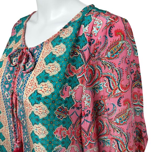 Anthropologie Tolani Silk Pink Geometric Tunic Dress Blouse Size Small Coastal - Picture 13 of 16